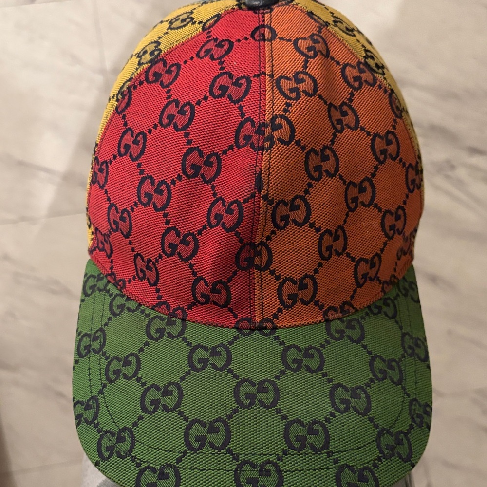 Gucci Rainbow GG Monogram Baseball Cap in Red, Orange, Yellow and Green